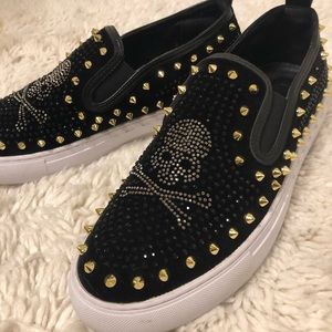 Studded Skull Slip Ons